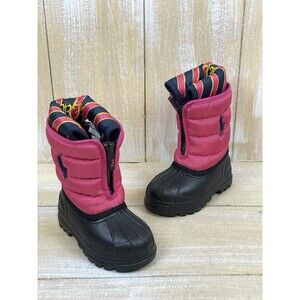 Girls Polo Ralph Lauren Pink & Black Winter Boots Size 4 Water Proof & Insulated